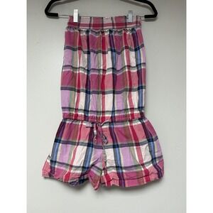 Express Pink Plaid Strapless Romper Smocked Top Drawstring Waist‎ Juniors